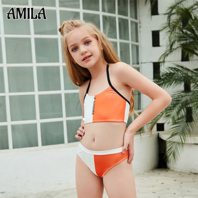 AMILA ชุดว่ายน้ำเด็ก,ชุดว่ายน้ำสดใสใบเล็กน่ารักบิกินี่แยกสาย