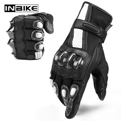 INBIKE มืออาชีพคาร์บอนไฟเบอร์ปกรถจักรยานยนต์ถุงมือแผ่นเจลผู้ชาย Moto ถุงมือหน้าจอสัมผัสดาวน์ฮิลล์ขี่จักรยานแข่งถุงมือหนัง IM19810822