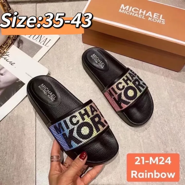MICHAELのKORSフshoes top grade slides MKレslippers high quality flat sandals#21-M24  | Lazada PH