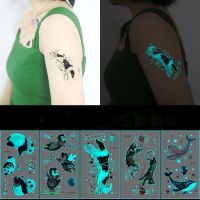 2Pcs Personality Blue Green Luminous Tattoo Stickers Cute Cartoon Animal Face Stickers For Music Day Gift