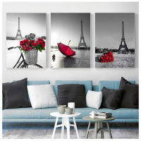 Paris Red Rose Umbrella Canvas Painting Artistic Conception Landscape Posters Prints Nordic Wall Picture Home Decoration