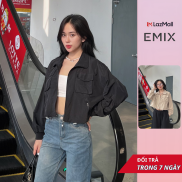 Áo khoác gió túi ốp EMIX, dáng ngắn croptop, dài tay