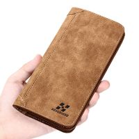 Classic Vintage Matte Leather Mens Long Wallet Luxury Brand Large Capacity Multi Card Holder Checkbook Bifold Business Purse