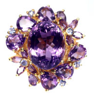 แหวนพลอยแท้ อเมทิสต์ (Amethyst) 13 x 17 mm. ล้อม อเมทิสต์ แทนซาไนท์ เงินแท้ 925 ชุบทอง 18k ไซร์แหวน 9.25