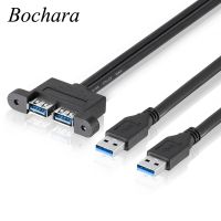 Bochara Dual USB 3.0 Male to Dual USB 3.0 Female USB 3.0 Extension Cable with Screw Panel Mount Shielded 30cm 50cm 1m 1.5m 2m