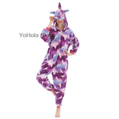 Winter Mother Kids Flannel Soft Warm Purple Unicorn Kigurumi Pajamas Hooded Animal Pyjamas Pajamas for Girl Sleepwear