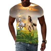 เสื้อยืดลายฤดูร้อนแฟชั่นกราฟิกสัตว์ม้าสำหรับผู้ชายเสื้อยืดพิมพ์ลาย3D ลำลองฮิปฮอปฮาราจูกุแขนแขนสั้นคอกลม