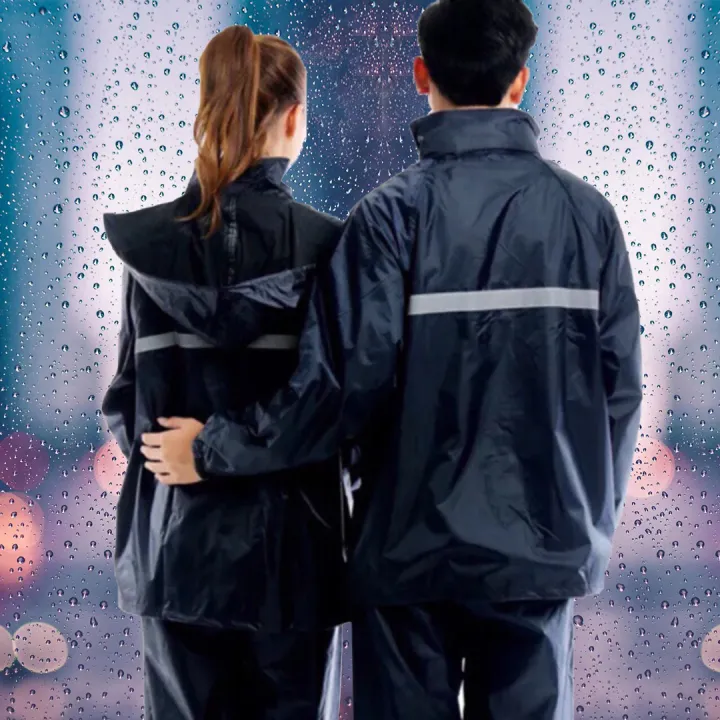 Black Raincoat Women Men Jacket Pants Set Adult Rain Thick Police Rain ...