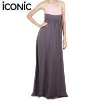 iCONiC GRAY Eden Maxi dress #0083 ชุดเดรส ตกแต่งผ้าถัก ทรงยาว จั๊มเอว ชดราตรี สีเทา แต่งคอ สีชมพูเดรสแฟชั่น เดรสออกงาน เดรสไฮโซ เสื้อผ้าผู้หญิง