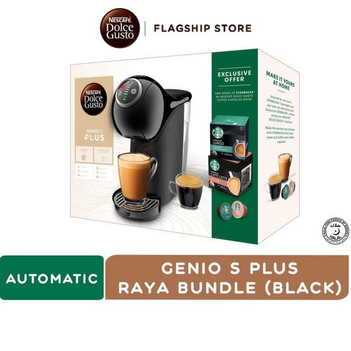NESCAFE Dolce Gusto Genio S Plus (Black) Automatic Coffee Machine Raya Bundle with STARBUCKS