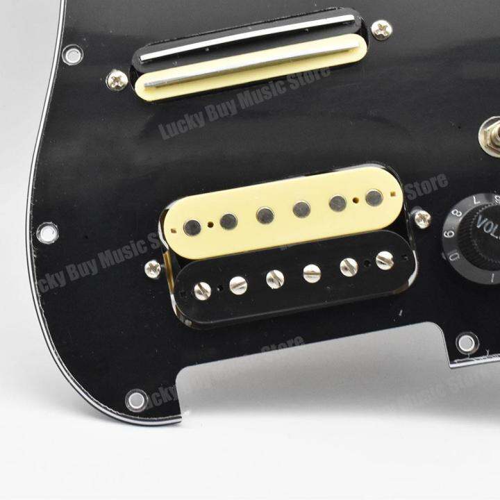 สายไฟ-pickguard-กีตาร์โหลดไว้ล่วงหน้า-สวิตช์เงียบ-st-กีต้าร์ไฟฟ้าปิ๊กอัพสองคอยล์สีดำ