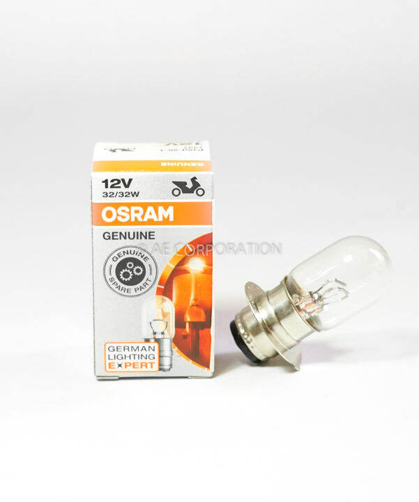 หลอดไฟ-หลอดไฟหน้ามอเตอร์ไซค์-ยี่ห้อ-osram-12v-32-32-หลอดไฟหน้าเดิม-2-ขั้วจานหมุน-ขั้ว-t19