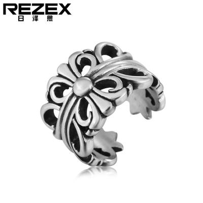 REZEX จิวเวลรี่มีสไตล์วินเทจแบบเปิดแหวนไททาเนียมสำหรับผู้ชายผู้หญิง
