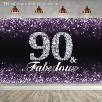 【hot】✢♚  Feliz 90th aniversário pano de fundo festa parede bolo banner cartaz roxo preto glitter lantejoulas dot anos idade bday decoração para homem
