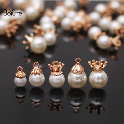 BoYuTe (100 PiecesLot) 8-10-12MM Pearl Bead Charms End Beads Alloy Charms Pendant DIY Handmade Accessories