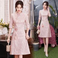 M-4XL Qipao Dress Womens Embroidery Medium length skirt