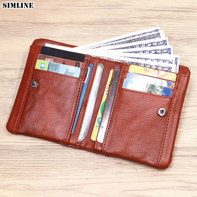 Genuine Leather Wallet For Women Female Natural Cowhide Vintage Short Bifold Ladies Purse With Card Holder Zipper Coin Pocket