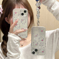 Electroplated Cat Phone Case สำหรับ iPhone12 สร้อยข้อมือลูกปัดสีเงินสำหรับ iPhone14ProMax แฟชั่น DIY Gem Case สำหรับ iPhone13Pro น่ารัก Hello Kitty Case สำหรับ iPhone11