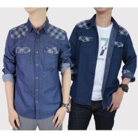 เสื้อเชิ้ตสก๊อตแขนยีนส์แชมเบรย์ MENS  INDIGO DENIM LONGSLEEVED SHIRT -