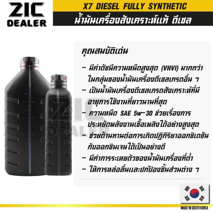 zic-x7-diesel-5w30-ขนาด-7-ลิตร-สำหรับเครื่องยนต์ดีเซล-api-ci-4-ระยะเปลี่ยน-12-000-กิโลเมตร-สังเคราะห์แท้-100-ซิค-น้ำมันเครื่อง-รถยนต์-น้ำมันเครื่องอันดับหนึ่งของเกาหลีใต้