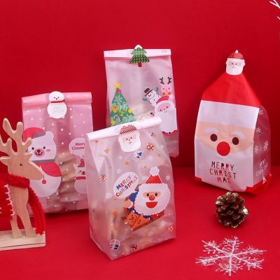 แพค50ใบ ถุงขนมติดสติกเกอร์ ลายคริสมาสต์ Chirsmas 8.5*22+6cm.​ ถุงหนา​ คุณภาพดี