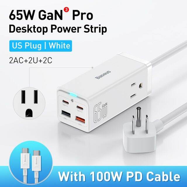Baseus 65W GaN Charger Power Strip 4 ports Desktop Adapter Fast