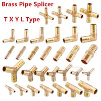 Brass Splicer Pipe Fitting water gas air joint  T X Y L Type Hose Barb Tail 6 8 10 12 14 16 19 mm Male Connector Copper Adapter Pipe Fittings Accessor