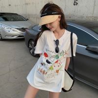 COD dsdgfhgfsdsss Korea Loose Short-Sleeved T-Shirt Womens Clothes (Cotton T) Summer Niche Design Printed Women Plain T Round Neck