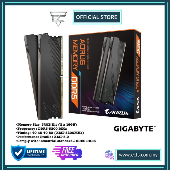 GIGABYTE AORUS Memory DDR5 5200MHz 32GB 16X2 RAM (GP-ARS32G52D5