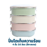 ปิ่นโต เก็บความร้อน 4 ชั้น 3.6 ลิตร - สีพาสเทล - เครื่องครัว ของใช้ในบ้าน ปิ่นโตใส่อาหาร กล่องใส่อาหาร กล่องถนอมอาหาร