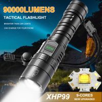 Super Bright Flashlight High Power XHP99 Type C USB Rechargeable Zoomable Handheld Torch Light Tactical Lantern