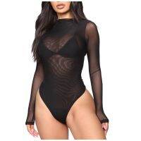 ▩ cddsaa Woman See Through Mesh Transparent Bodysuit Jumpsuit Sleeve ​Nightwear боди