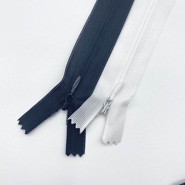 5pcs16-60cm-black-and-white-invisible-lace-zipper-mesh-sewing-process-door-hardware-locks-fabric-material