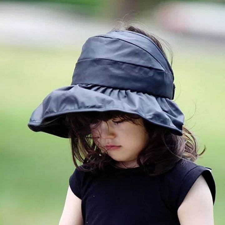 summer-korean-version-anti-ultraviolet-big-edge-foldable-parent-child-children-cool-hat-outdoor-solid-color-sunscreen-sun-bring-your-own-style-travel-vacation-beach