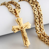 Diyalo Religious Jesus Cross Necklace Men Gold Color Stainless Steel Crucifix Pendant with Chain Necklaces Male Necklace Jewelry2023