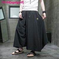 agafgadf Streetwear Harajuku สไตล์จีนสำหรับบ้าน calças elásticas na cintura quimono de perna larga masculinas saia preta moda 5XL 2023