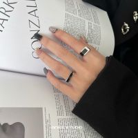 ✼ [ANSS] 925 sterling silver irregular black drop rubber ring opening female temperament joker index finger ring