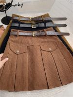 【CW】 Yitimoky Corduroy Pleated Skirts 2022 Waisted Y2k Skirt with Korean Fashion Thicken
