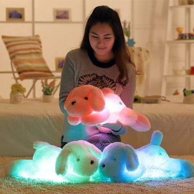 ไฟ LED กะพริบได้ขนาดของเล่นตุ๊กตาใหญ่สุนัขเรืองแสงขนาด30/50ซม. ตุ๊กตาสุนัขเรืองแสงน่ารักไฟ LED ยัดนุ่นตุ๊กตาเด็กวันเกิดเด็ก