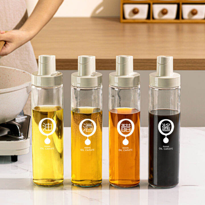 Automatic Opening and Closing Household Kitchen Simple Glass Oil Bottle