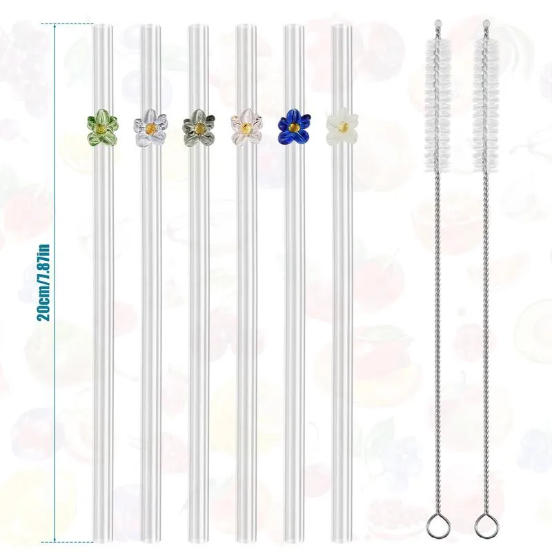 6 Pcs Reusable Glass Straws With 2 Cleaning Brushes, Cute Colorful Flower Glass  Straws Shatter Resistant, Reusable Straws Dishwasher Safe For Smoothies,  Milkshakes, Juices, Teas