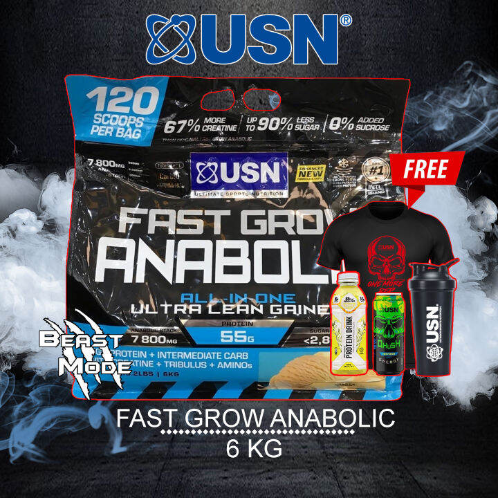 USN Fast Grow Anabolic Gh All In One Lean Mass Lean Gainer 6 kg + GIFT ...
