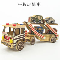 Platform Trolley Double-Deck Transport Vehicle Color Truck Trailer Simulation Model Home Decoration Toys Wooden Craftwork