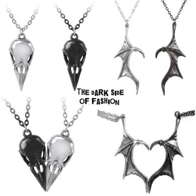 Gothic Accessories for Women Vintage Couples Matching Necklace White Black Dragon Wing Heart Pendant Hip hop Punk Party Jewelry