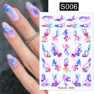 Harunouta Blooming Ink Marble 3D Nail Sticker Decals Leaves Heart Transfer Nail Sliders Abstract Geometric Line Nail Water Decal