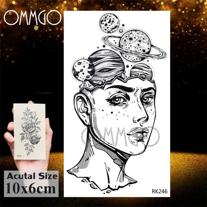 ommgo-outspace-สติกเกอร์รอยสักชั่วคราวสมองผู้หญิงกันน้ำเรขาคณิตสีดำบนภูเขารอยสักศิลปะบนเรือนร่างรอยสักปลอมกระดาษ