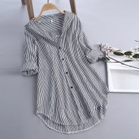 Women tunic Shirts Chic Stripe Blouse Autumn Ladies Large Size Button Lace V Neck Long Sleeve Shirt Blouse blusas Plus Size 5XL