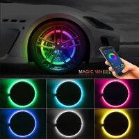 4pcs Car Hub Lights Waterproof LED APP/Remote Control RGB Wheel Tire Rim Lights Adjustable Wheel Ring Colorful Auto Decoration