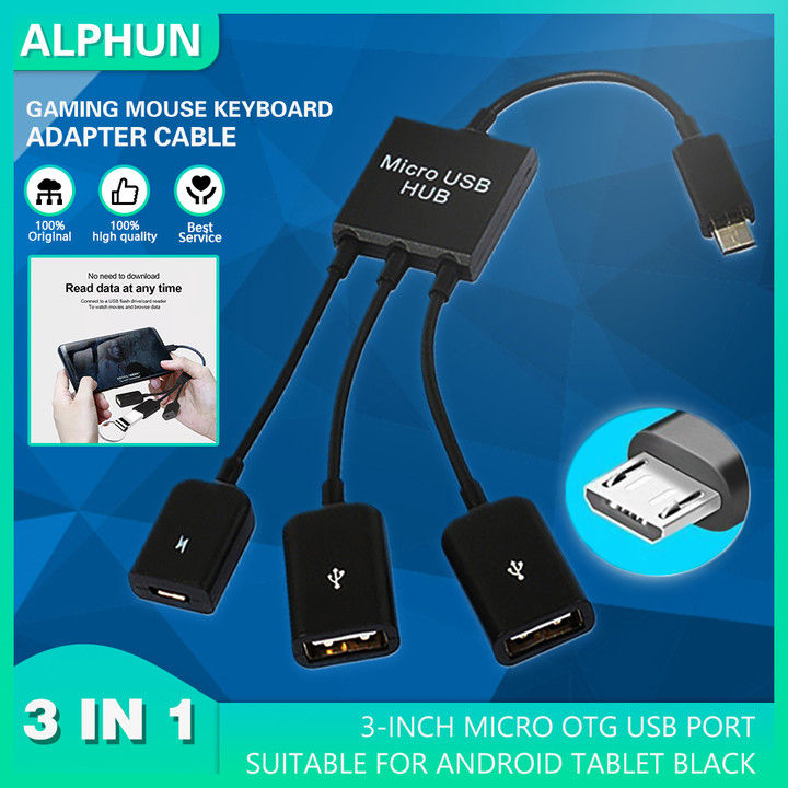 Android 3 In 1 Male To Micro Usb Female Otg Hub Adapter Cable 3 Port Fast  Charging Conversion Adapter Headset Earphone Connector Support Mouse  Keyboard Mobile Games For Tablet Samsung Huawei Xiaomi