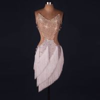 ☌♕✿ Lady performance latin dance clothes senior women stones tassel latin dance dress girls latin dance show latin dance dresses